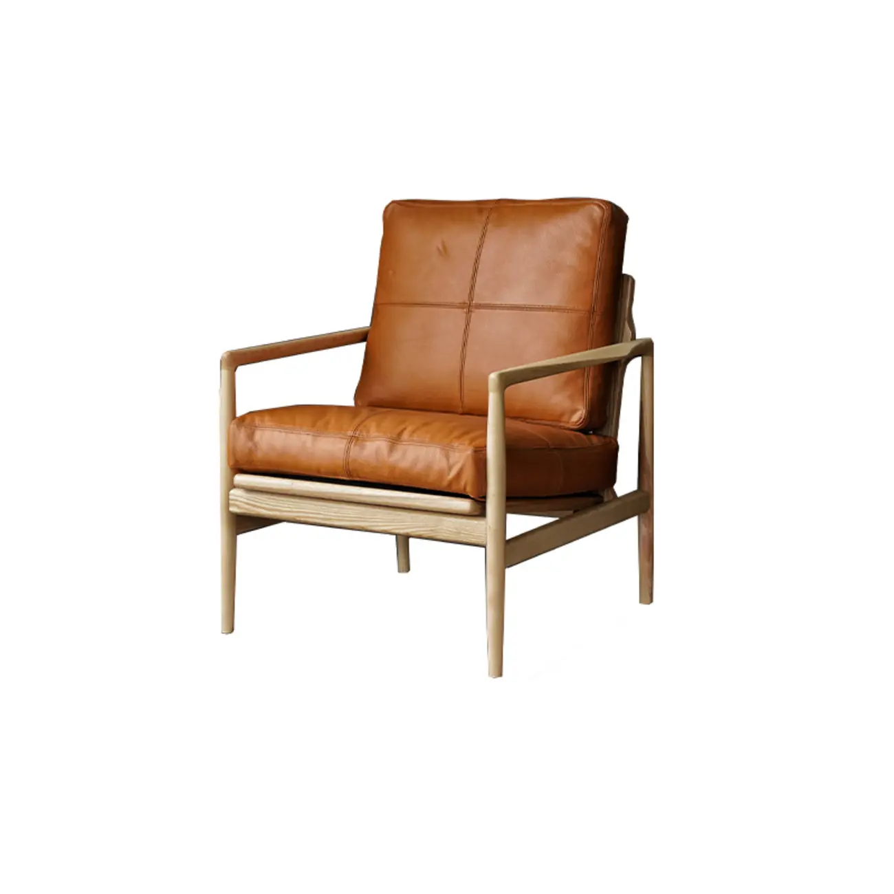 Leather Armchair with Wooden Armrest for Living Room Image - 15 | homeyfad