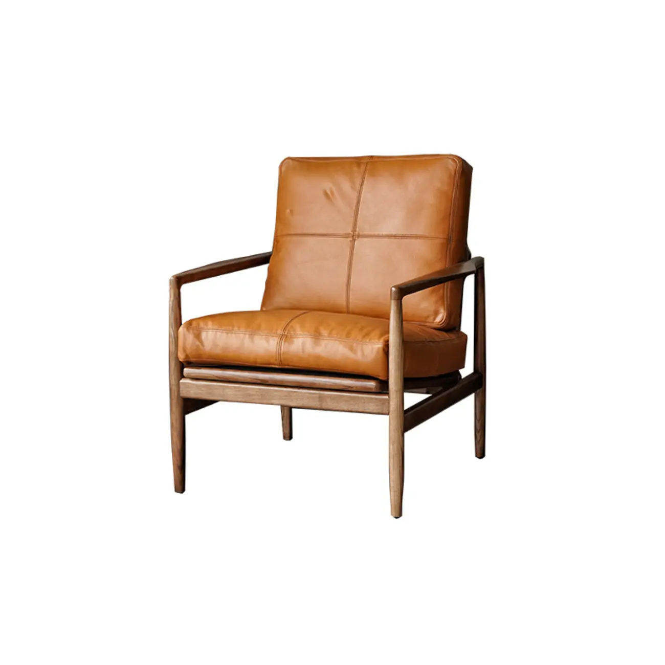 Leather Armchair with Wooden Armrest for Living Room Image - 16 | homeyfad