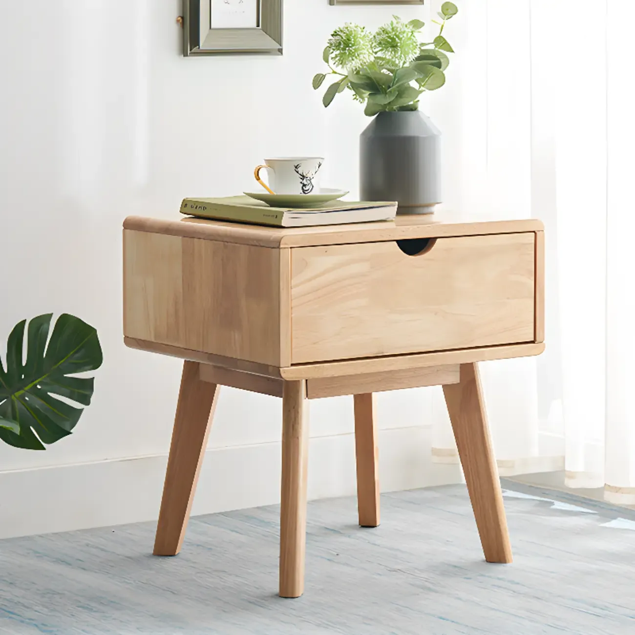 Modern Wooden Bedside Table with Large Storage Drawer Image - 2