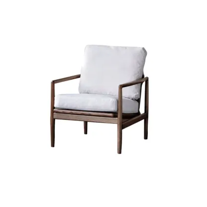 Leather Armchair with Wooden Armrest for Living Room Image - 19