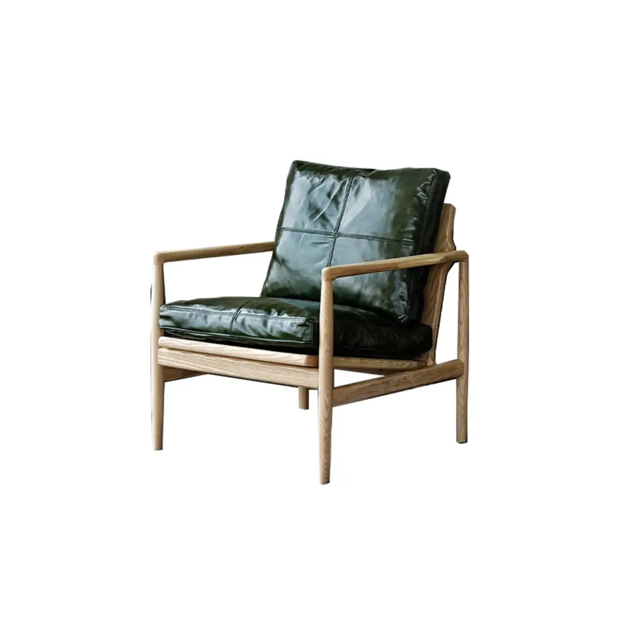 Leather Armchair with Wooden Armrest for Living Room Image - 20