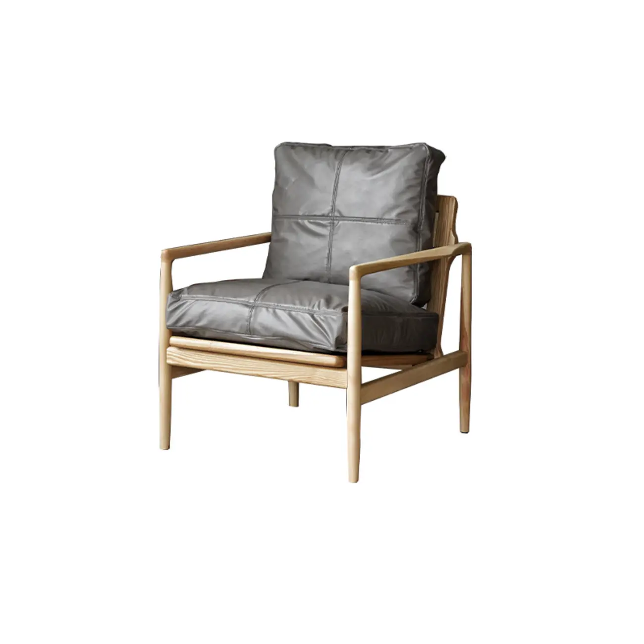 Leather Armchair with Wooden Armrest for Living Room Image - 21 | homeyfad