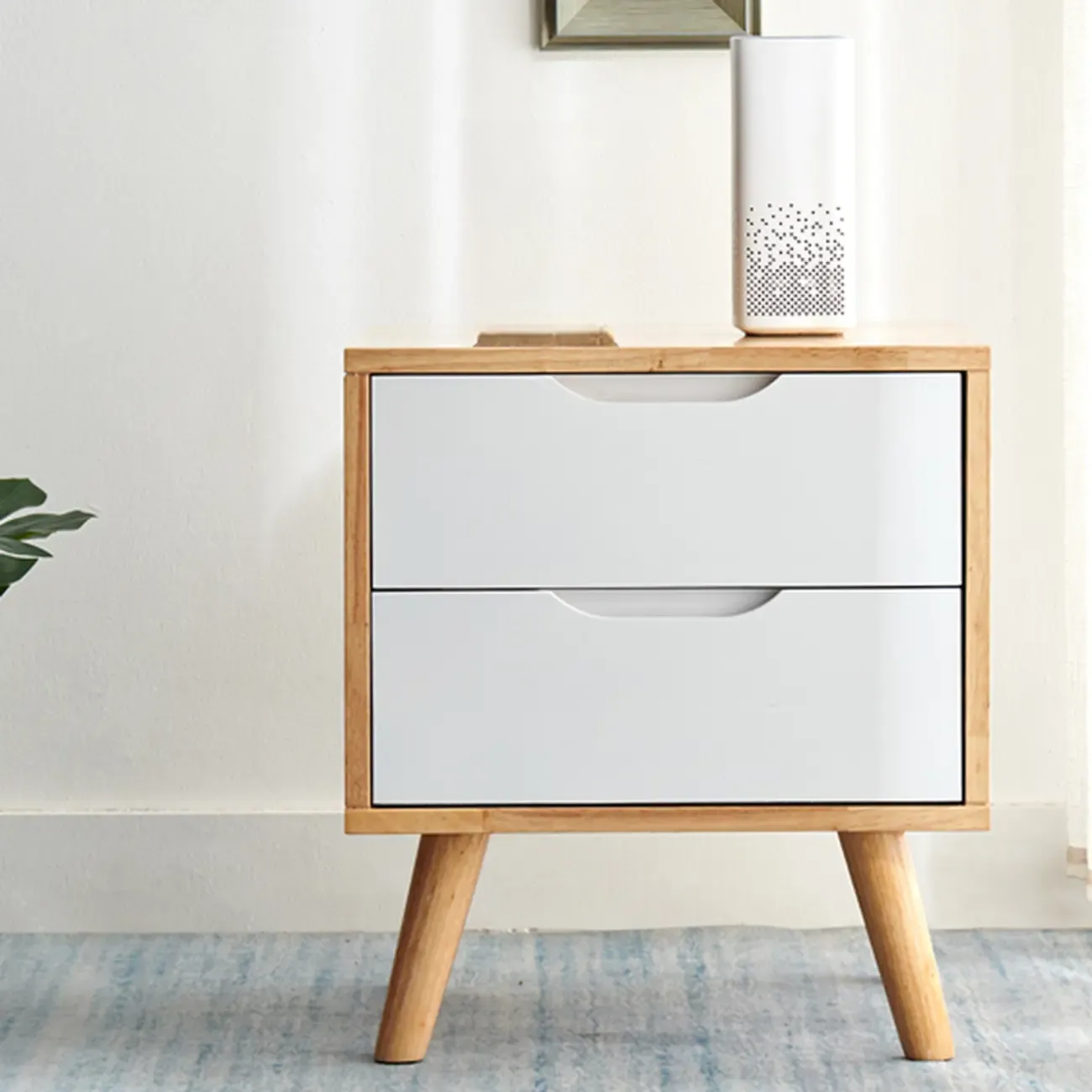 Modern Wooden Bedside Table with Large Storage Drawer Image - 3