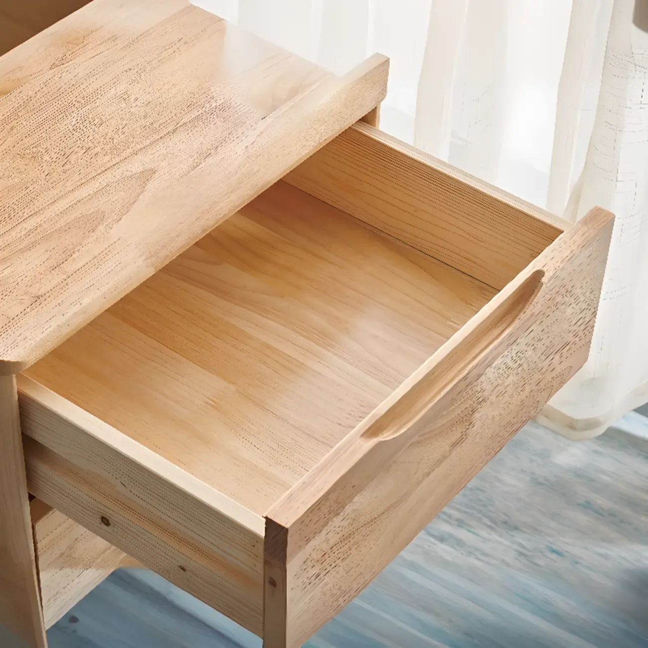 Modern Wooden Bedside Table with Large Storage Drawer Image - 13