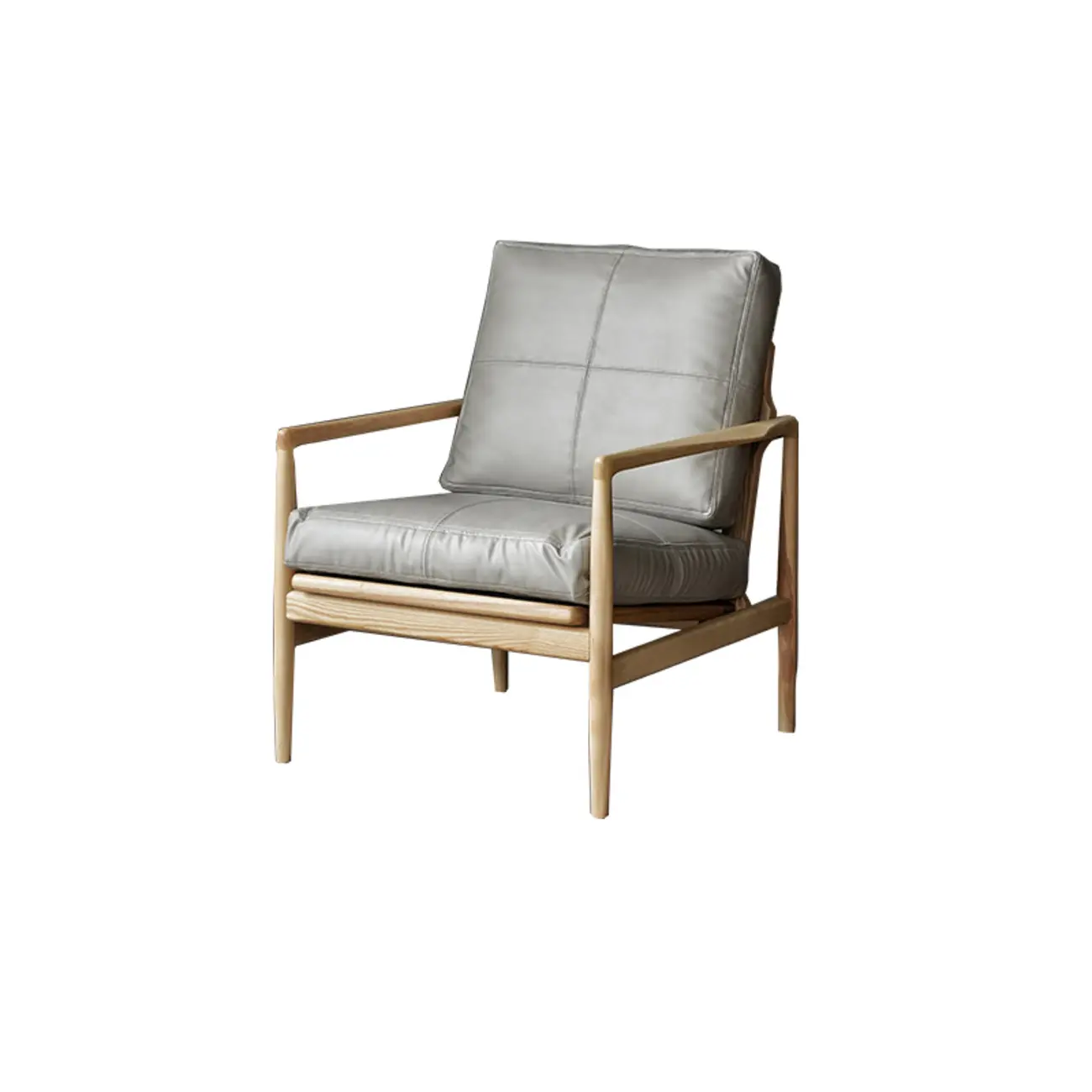 Leather Armchair with Wooden Armrest for Living Room Image - 26 | homeyfad