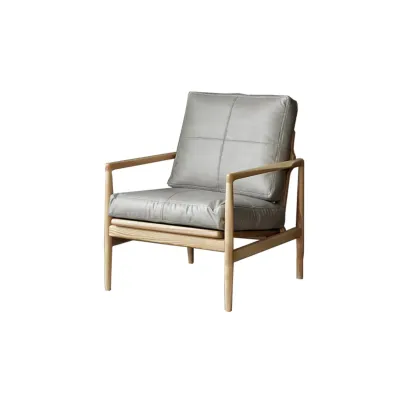 Leather Armchair with Wooden Armrest for Living Room Image - 26