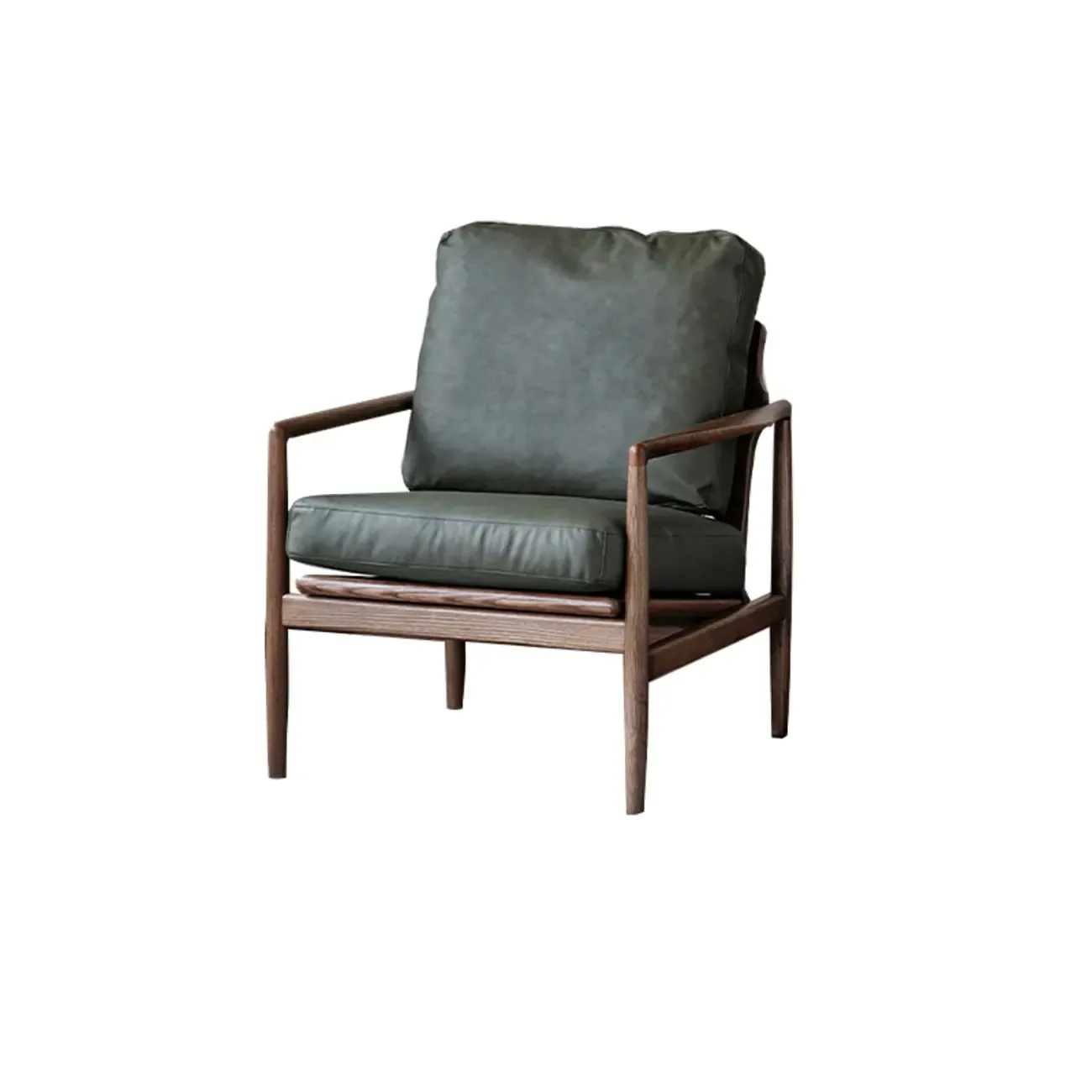 Leather Armchair with Wooden Armrest for Living Room Image - 27