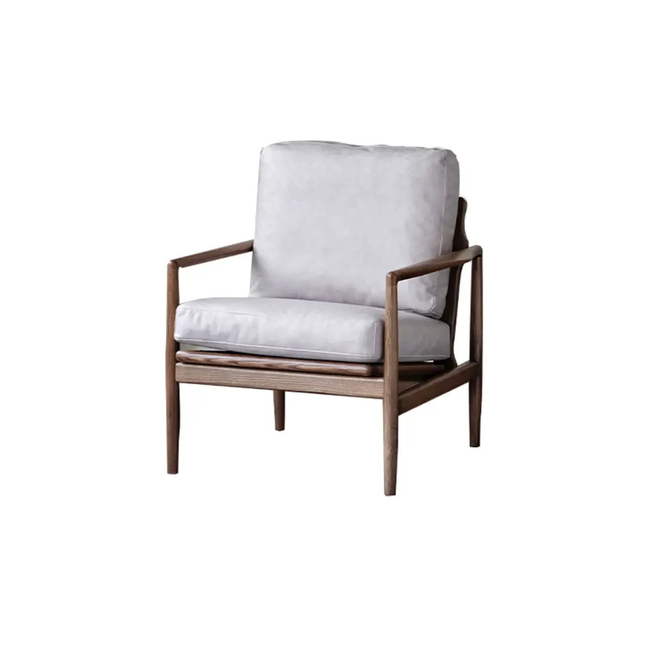 Leather Armchair with Wooden Armrest for Living Room Image - 28