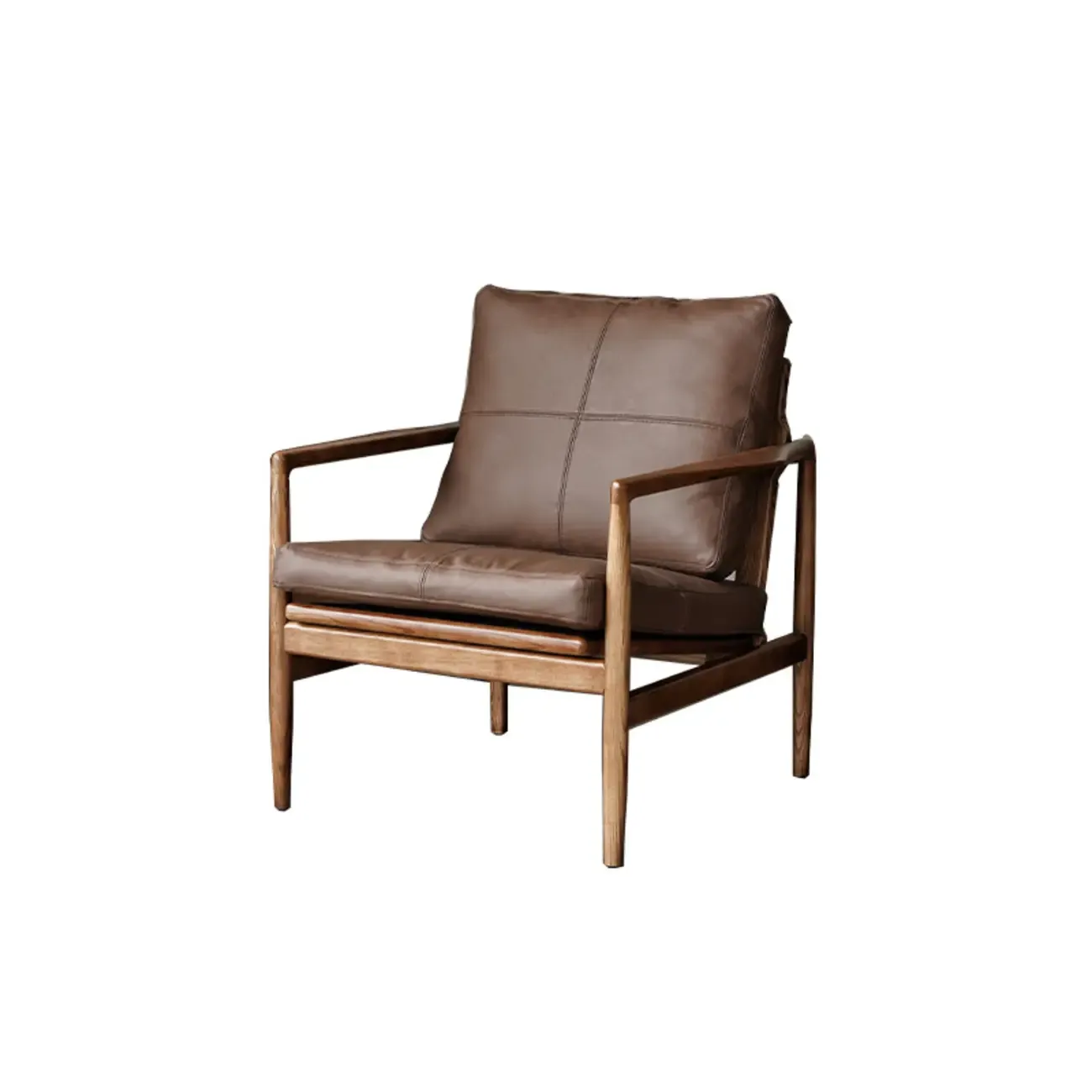 Leather Armchair with Wooden Armrest for Living Room Image - 29
