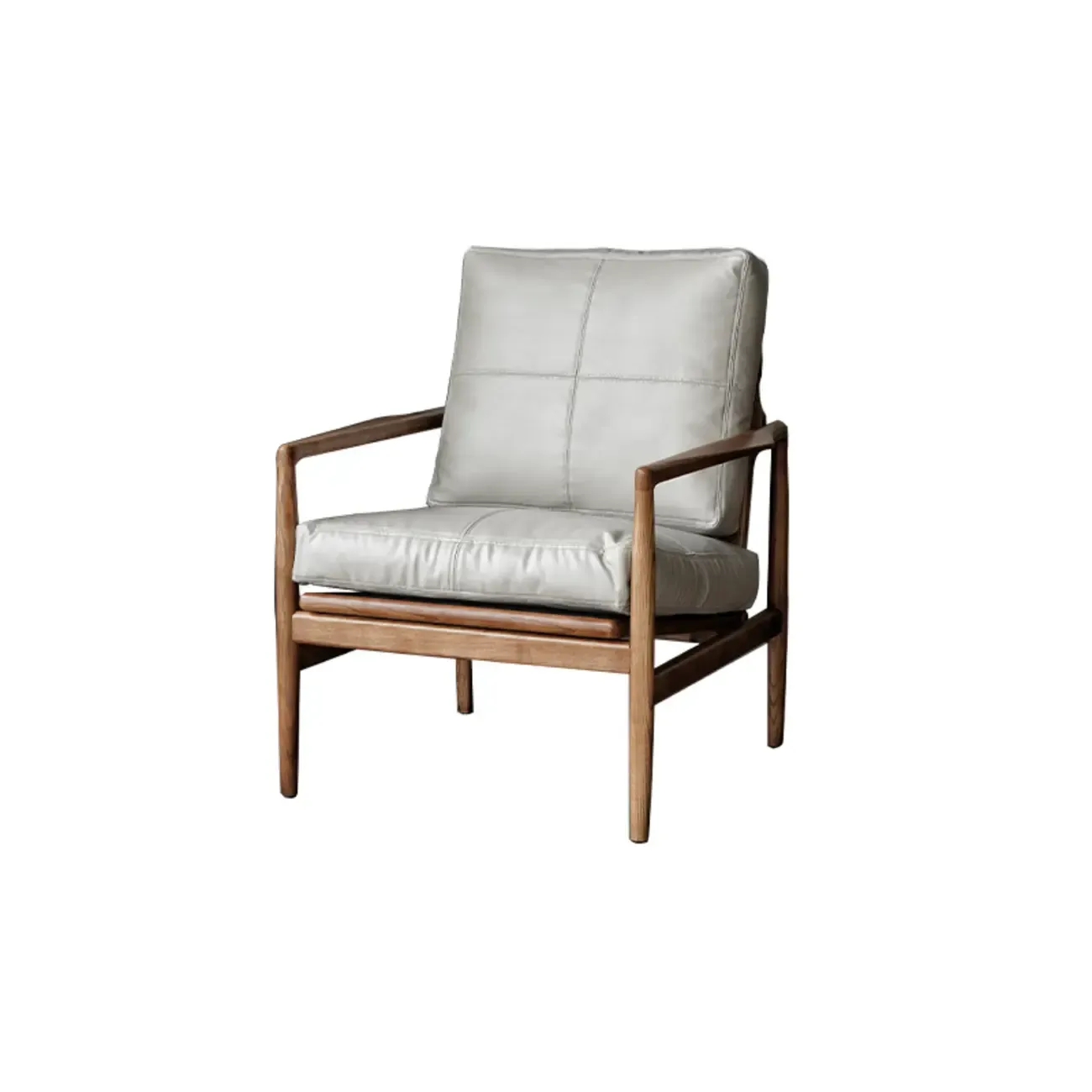 Leather Armchair with Wooden Armrest for Living Room Image - 30