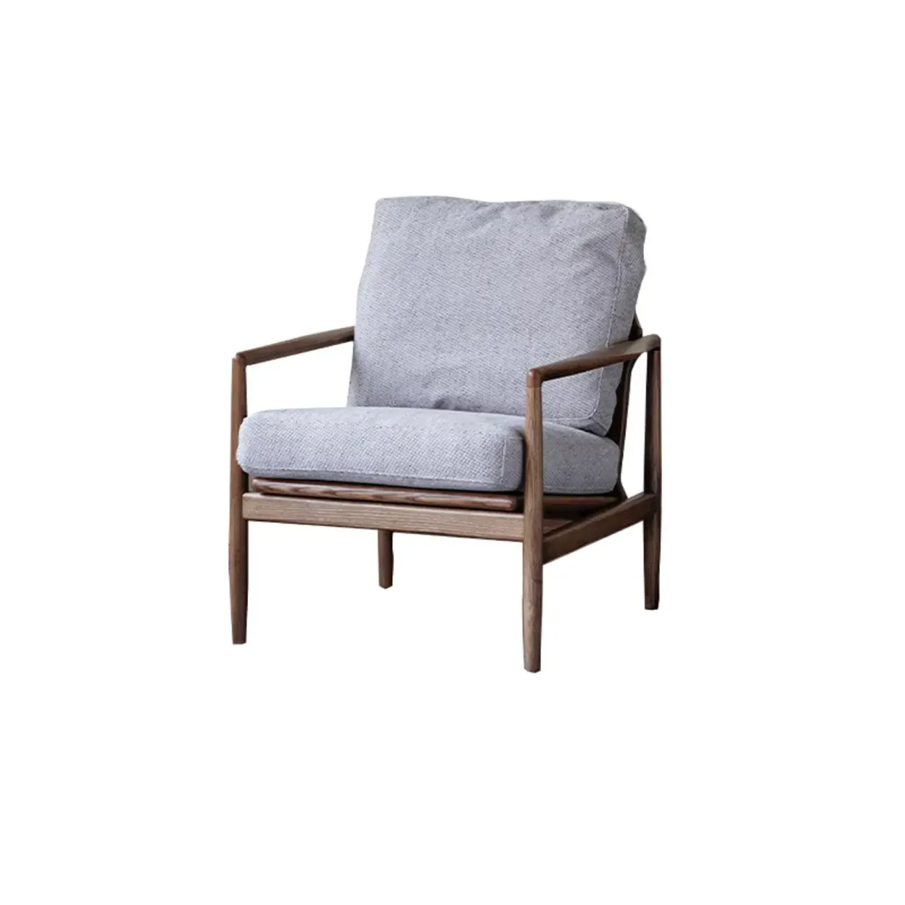 Leather Armchair with Wooden Armrest for Living Room Image - 33