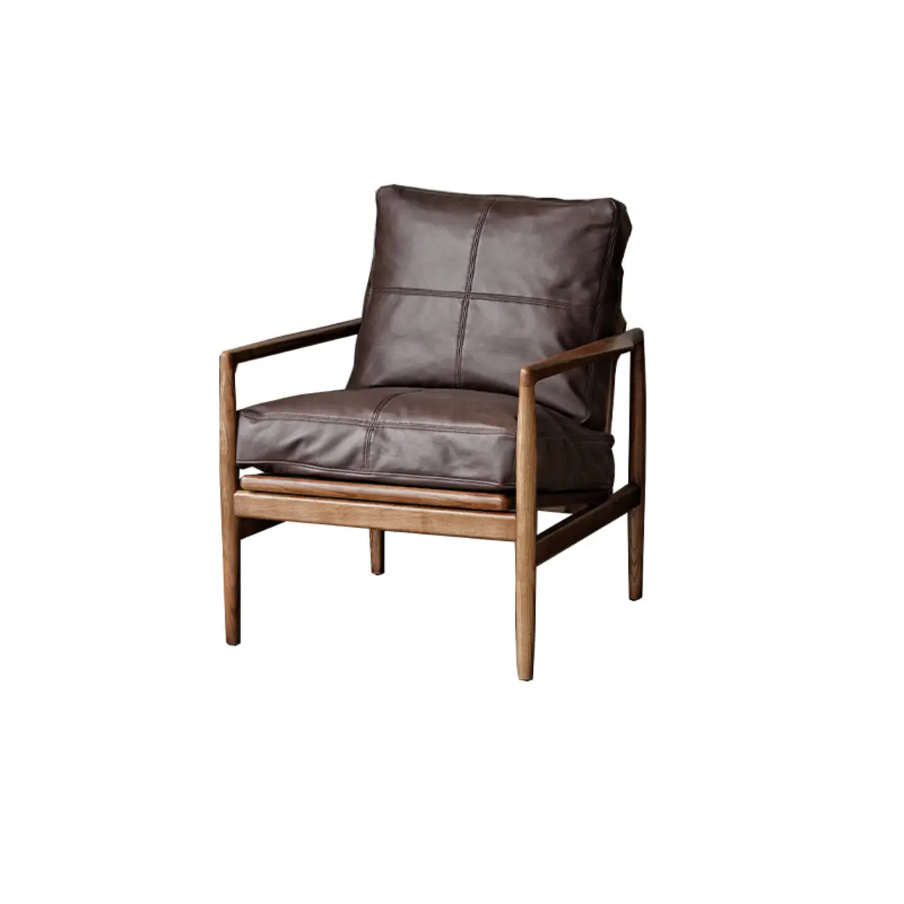 Leather Armchair with Wooden Armrest for Living Room Image - 34 | homeyfad