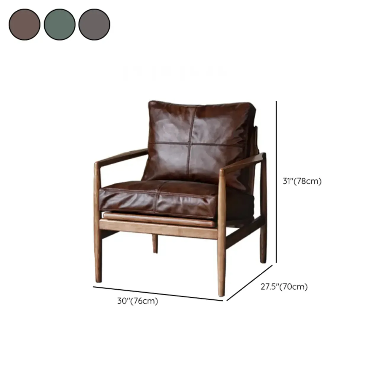 Leather Armchair with Wooden Armrest for Living Room #size