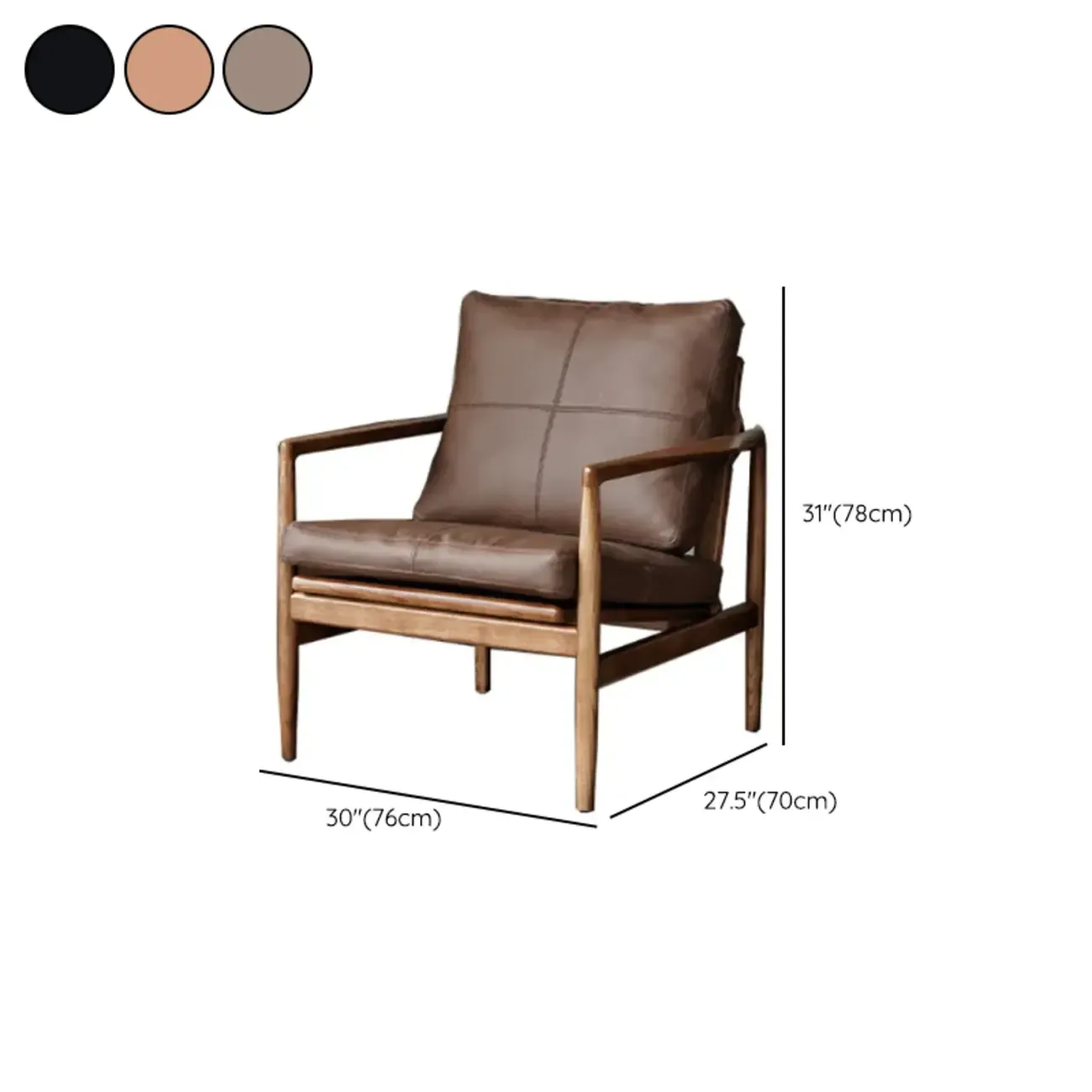 Leather Armchair with Wooden Armrest for Living Room Image - 36