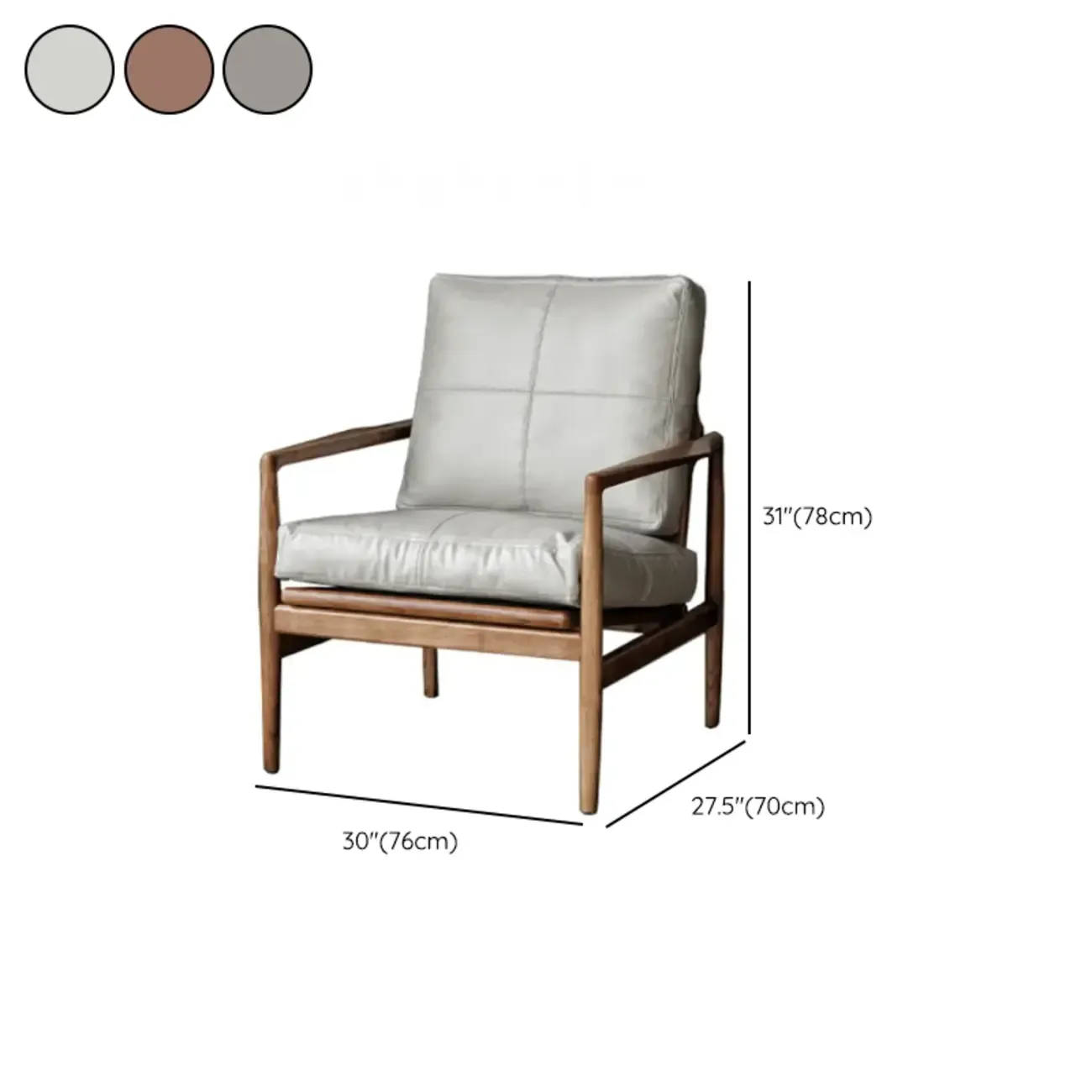 Leather Armchair with Wooden Armrest for Living Room Image - 37