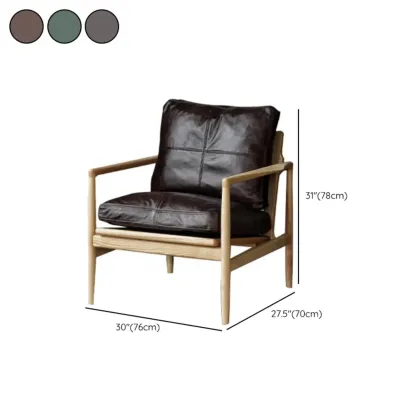 Leather Armchair with Wooden Armrest for Living Room Image - 39