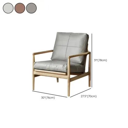 Leather Armchair with Wooden Armrest for Living Room Image - 41