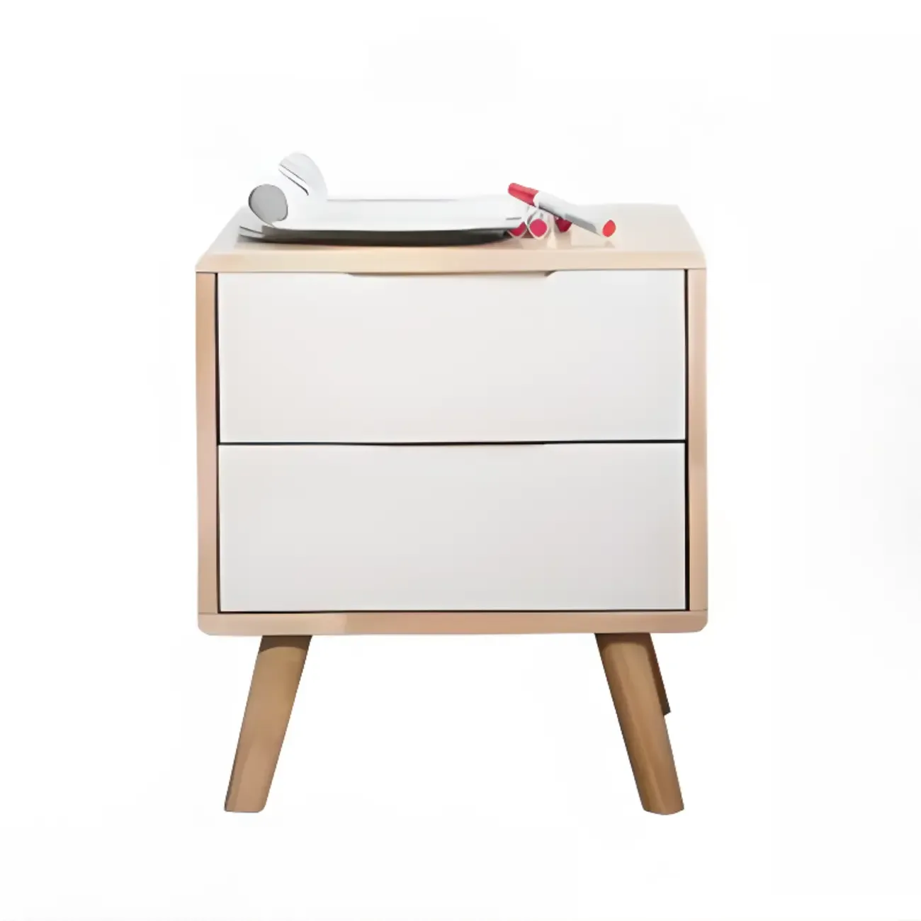 Modern Wooden Bedside Table with Large Storage Drawer Image - 25