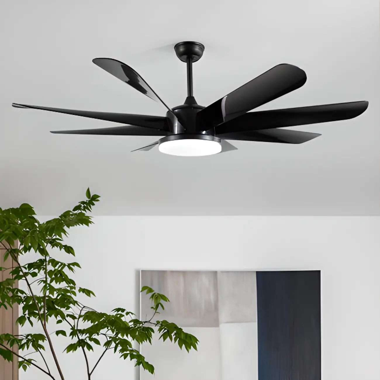 8-Blade Modern Black LED Ceiling Fan with Light and Remote Image - 1 | homeyfad