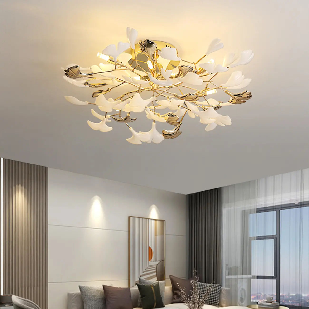 Modern Gold Alloy Semi Flush Ceiling Light for Living Room Image - 1 | homeyfad