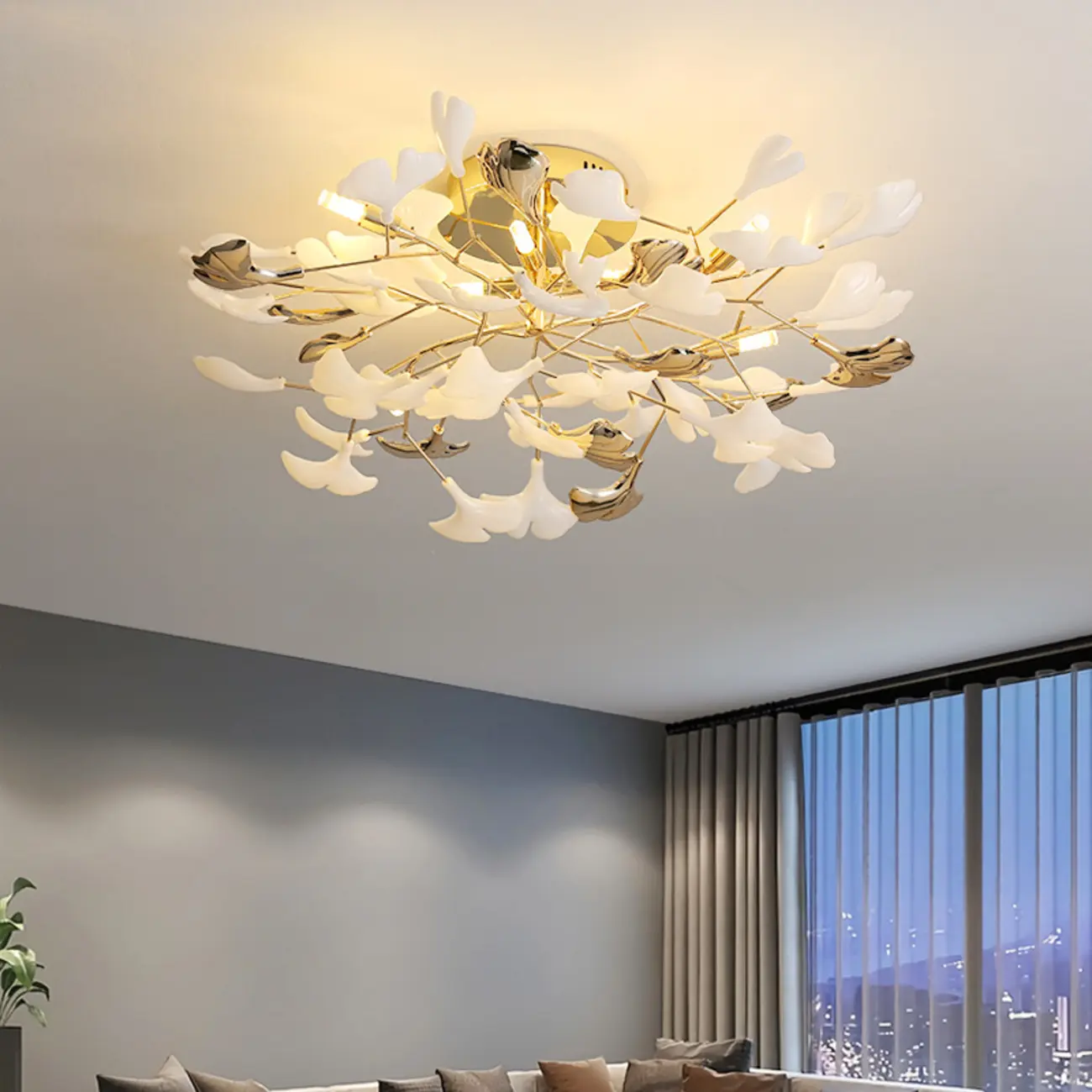 Modern Gold Alloy Semi Flush Ceiling Light for Living Room Image - 2 | homeyfad