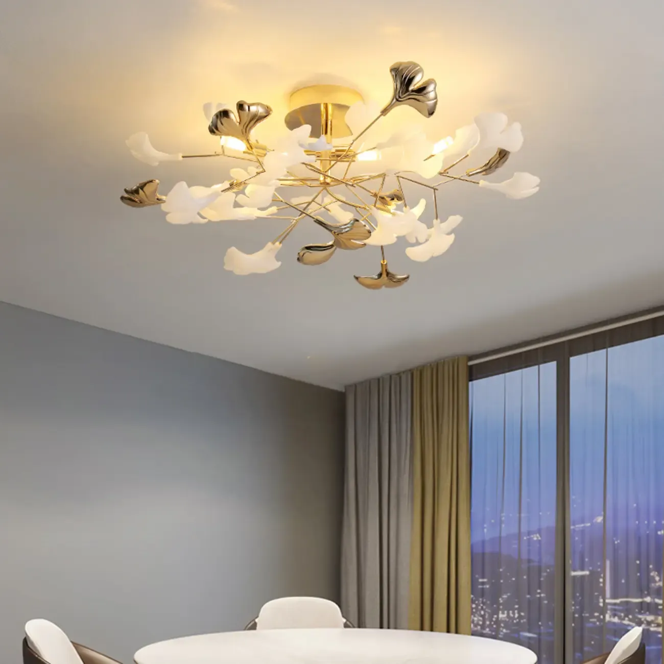 Modern Gold Alloy Semi Flush Ceiling Light for Living Room Image - 3