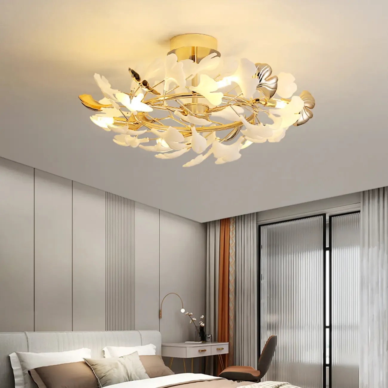Modern Gold Alloy Semi Flush Ceiling Light for Living Room Image - 9