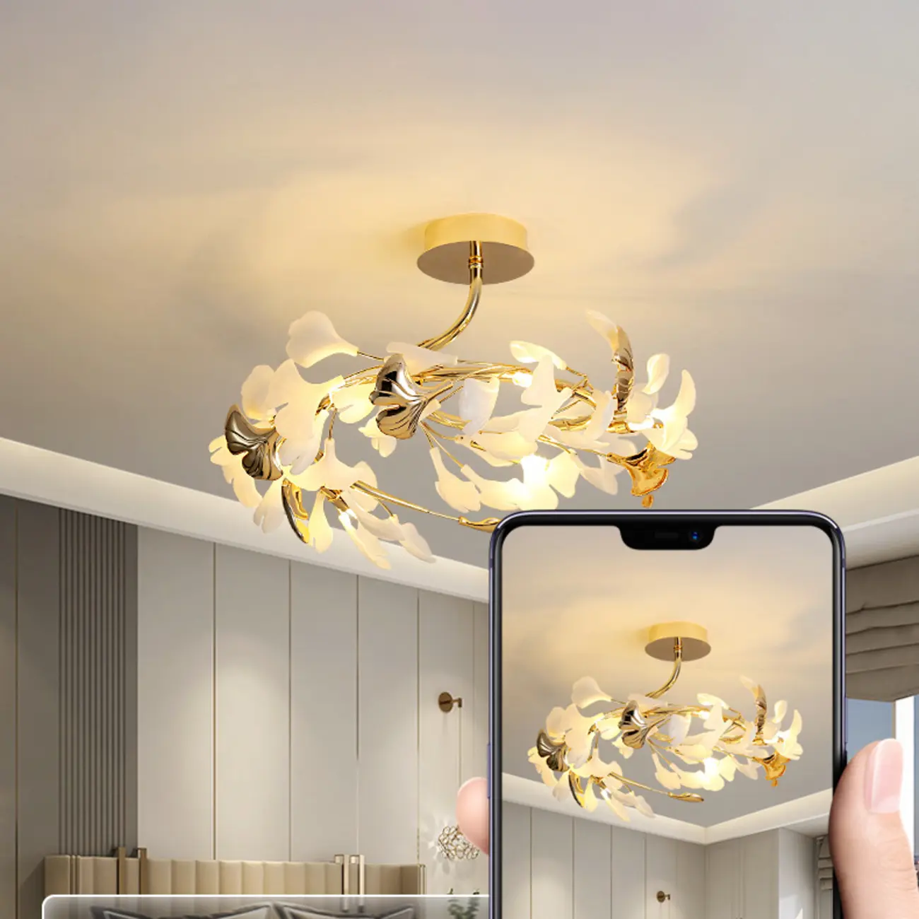 Modern Gold Alloy Semi Flush Ceiling Light for Living Room Image - 14 | homeyfad
