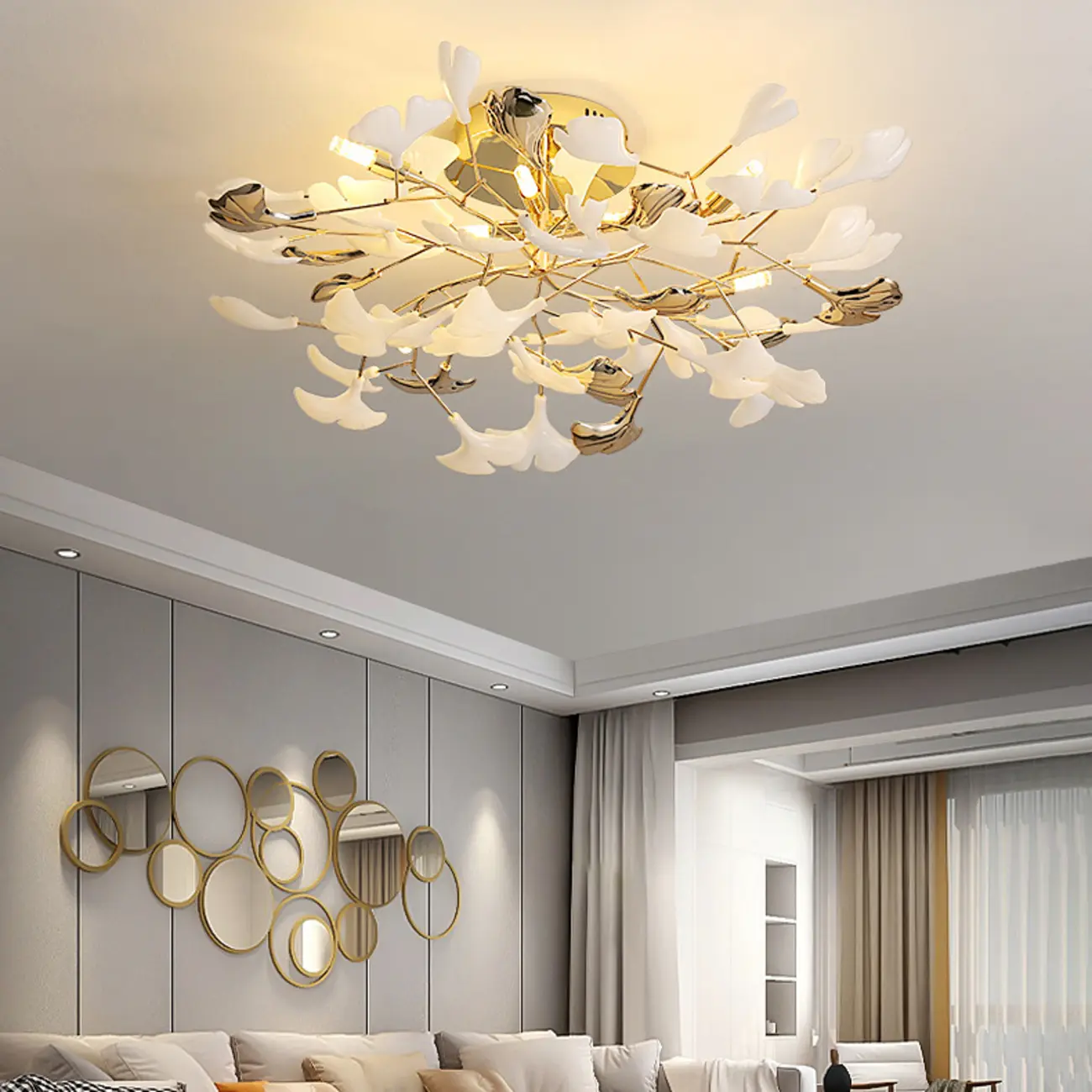 Modern Gold Alloy Semi Flush Ceiling Light for Living Room Image - 15 | homeyfad