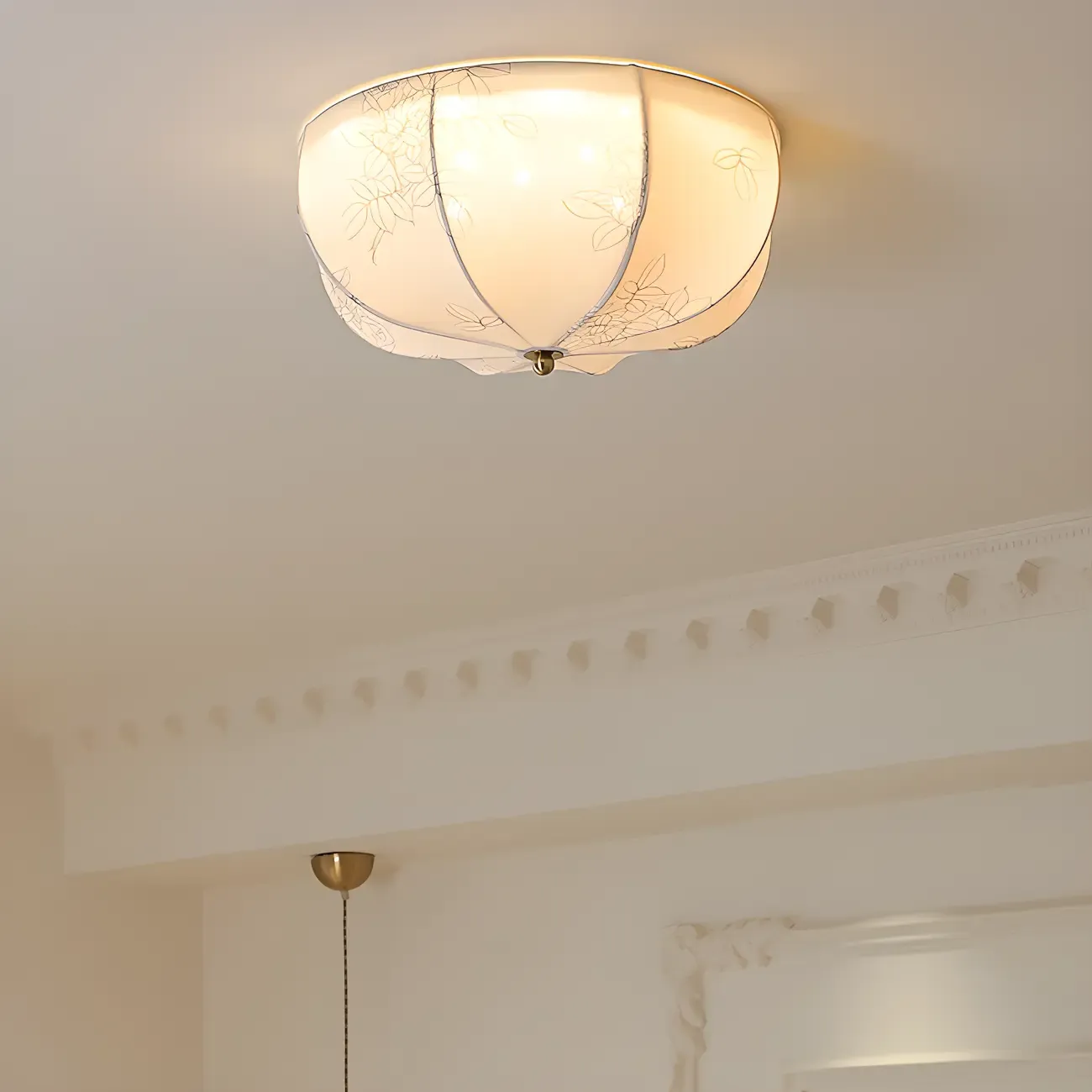Modern Beige Flush Mount Ceiling Light for Living Room Image - 14