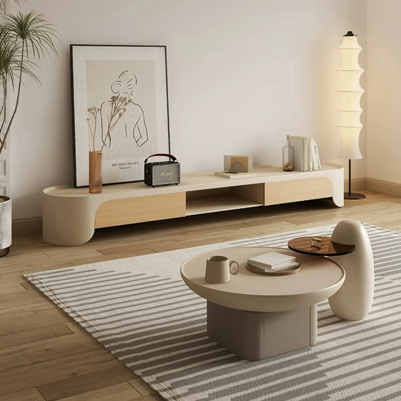 Minimalist White Wooden TV Stand with Storage for Living Room Image - 4