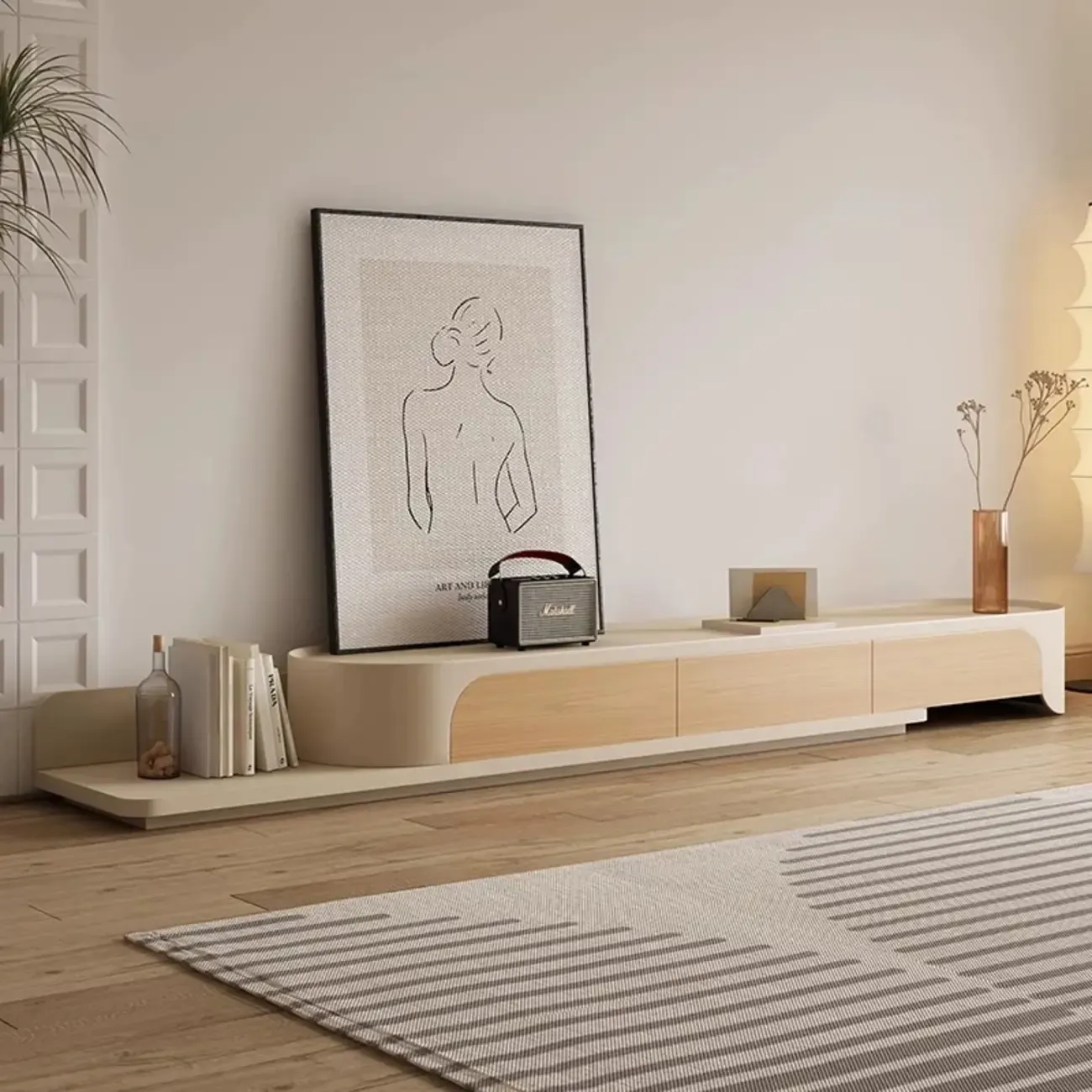 Minimalist White Wooden TV Stand with Storage for Living Room Image - 2