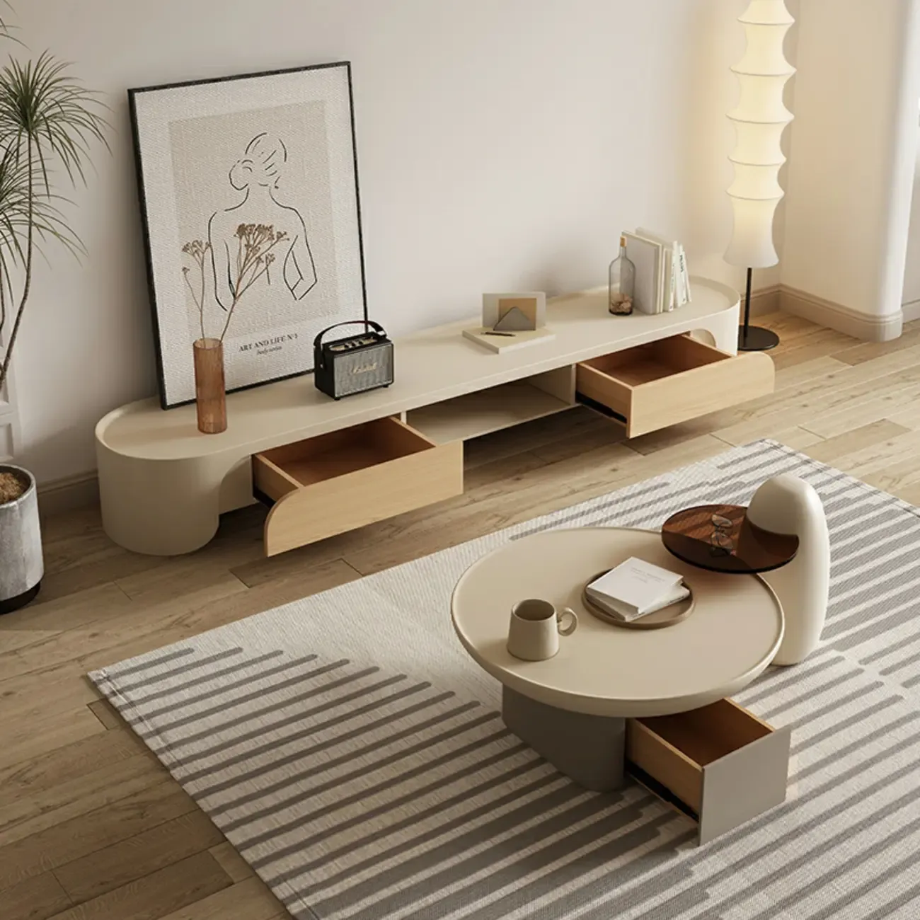 Minimalist White Wooden TV Stand with Storage for Living Room Image - 3