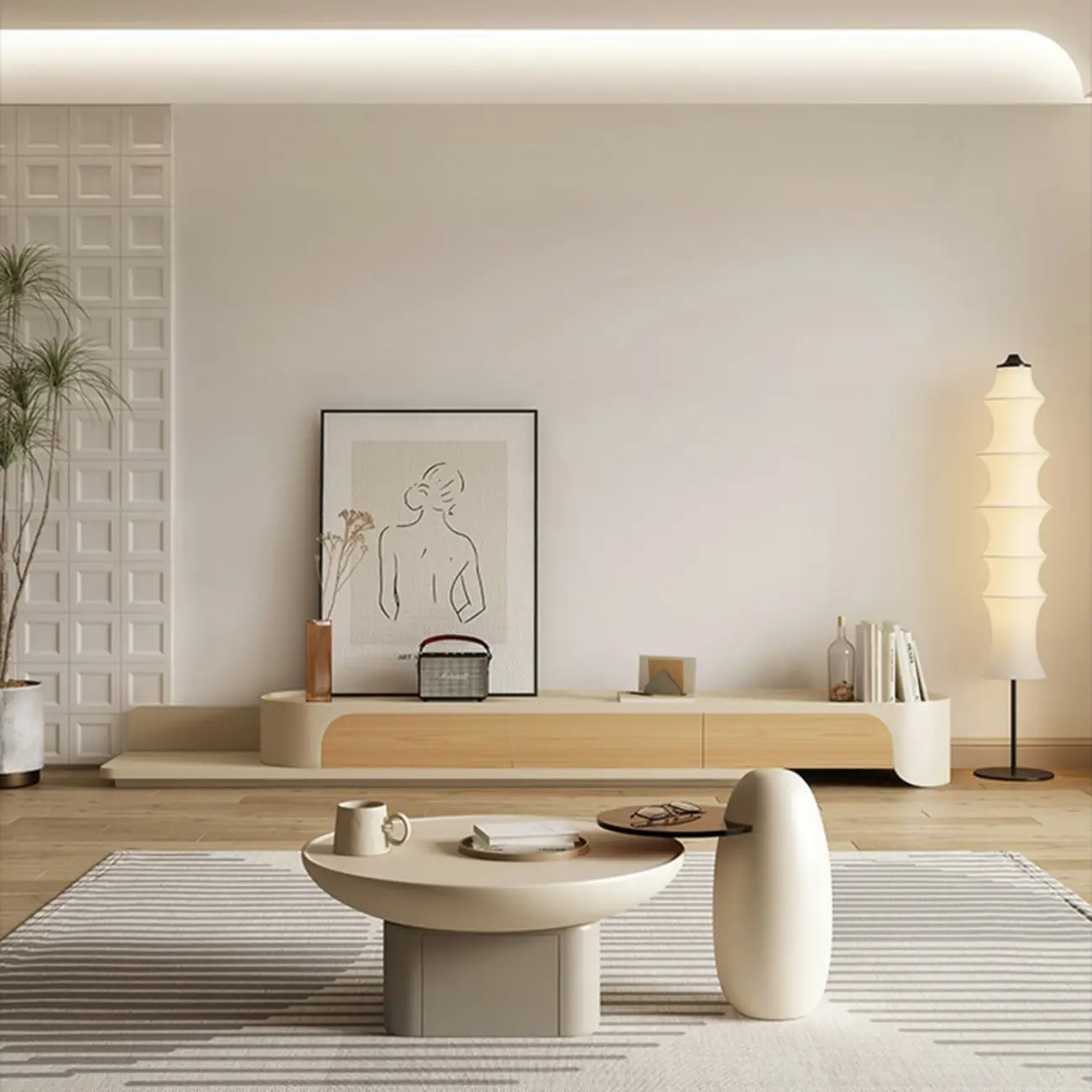 Minimalist White Wooden TV Stand with Storage for Living Room Image - 5 | homeyfad