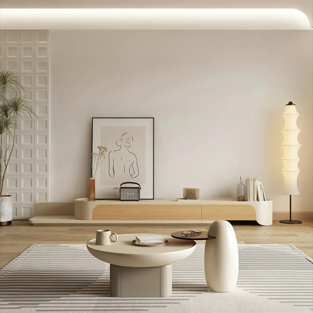 Minimalist White Wooden TV Stand with Storage for Living Room Image - 5