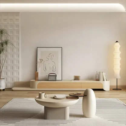 Minimalist White Wooden TV Stand with Storage for Living Room Image - 5