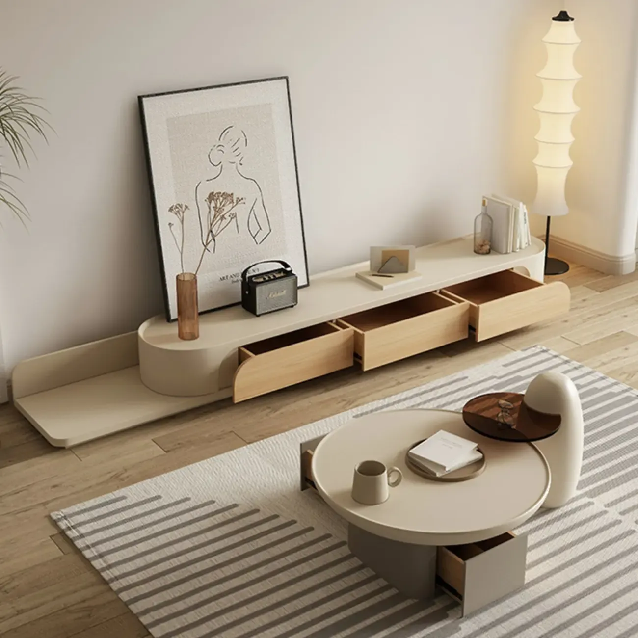 Minimalist White Wooden TV Stand with Storage for Living Room Image - 10