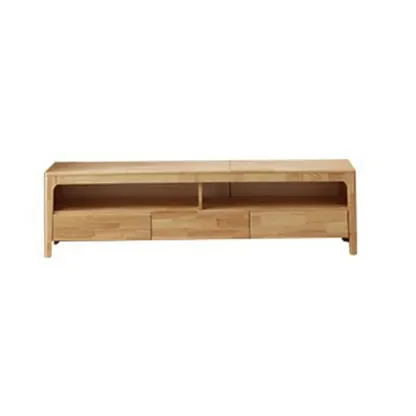 Rustic Natural Wooden TV Stand with Open Shelving and Drawers Image - 6