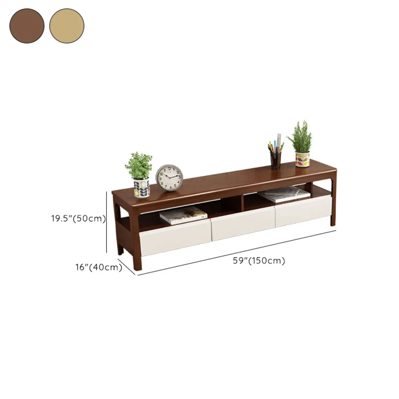 Rustic Natural Wooden TV Stand with Open Shelving and Drawers #size