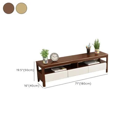 Rustic Natural Wooden TV Stand with Open Shelving and Drawers Image - 8