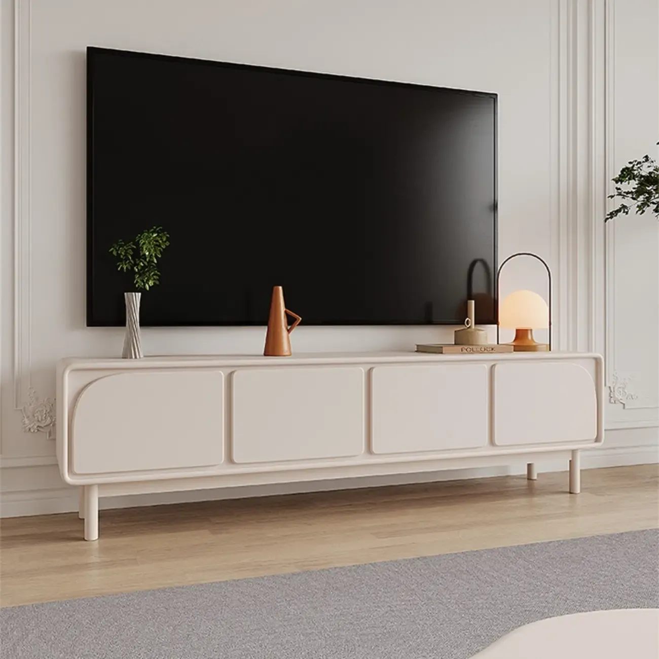Minimalist Beige Wooden TV Stand with Cabinet for Living Room Image - 4