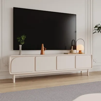 Minimalist Beige Wooden TV Stand with Cabinet for Living Room Image - 4