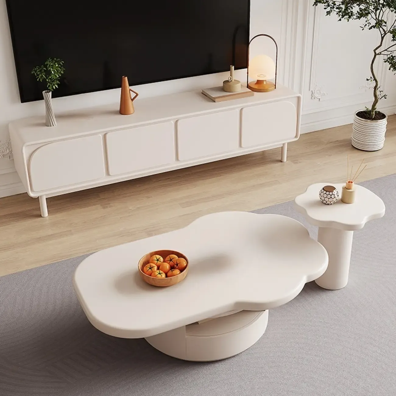 Minimalist Beige Wooden TV Stand with Cabinet for Living Room Image - 1
