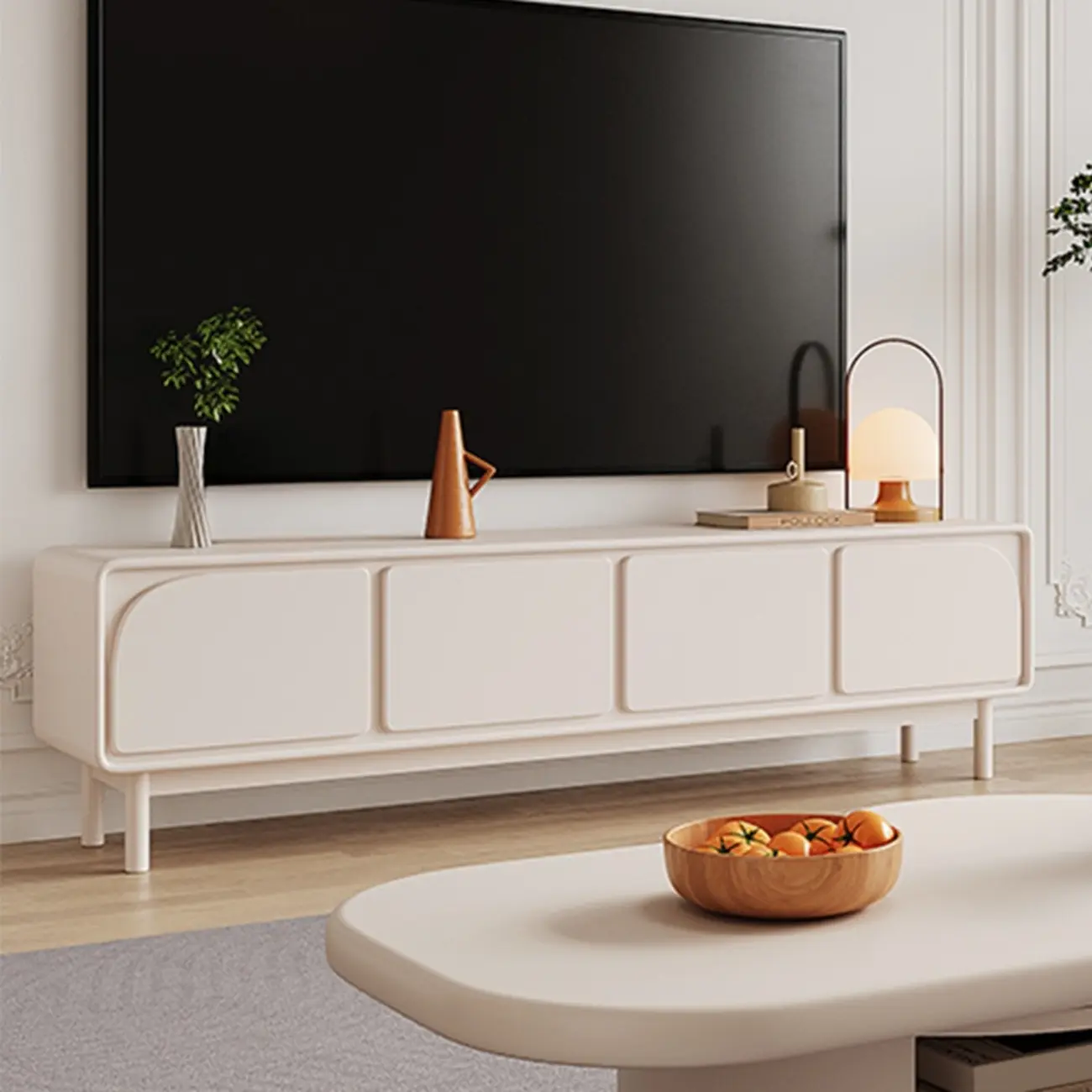 Minimalist Beige Wooden TV Stand with Cabinet for Living Room Image - 3 | homeyfad