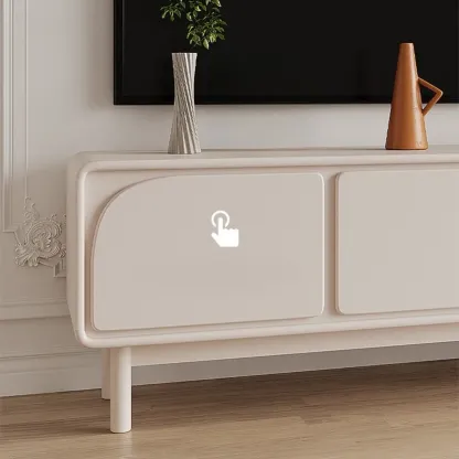 Minimalist Beige Wooden TV Stand with Cabinet for Living Room Image - 6