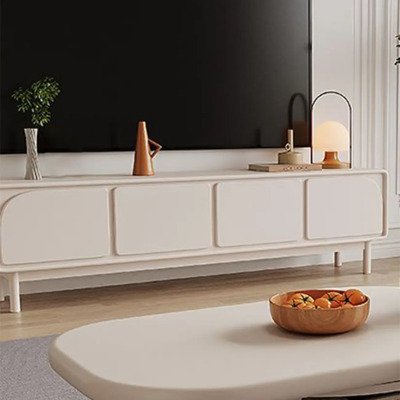 Minimalist Beige Wooden TV Stand with Cabinet for Living Room Image - 7