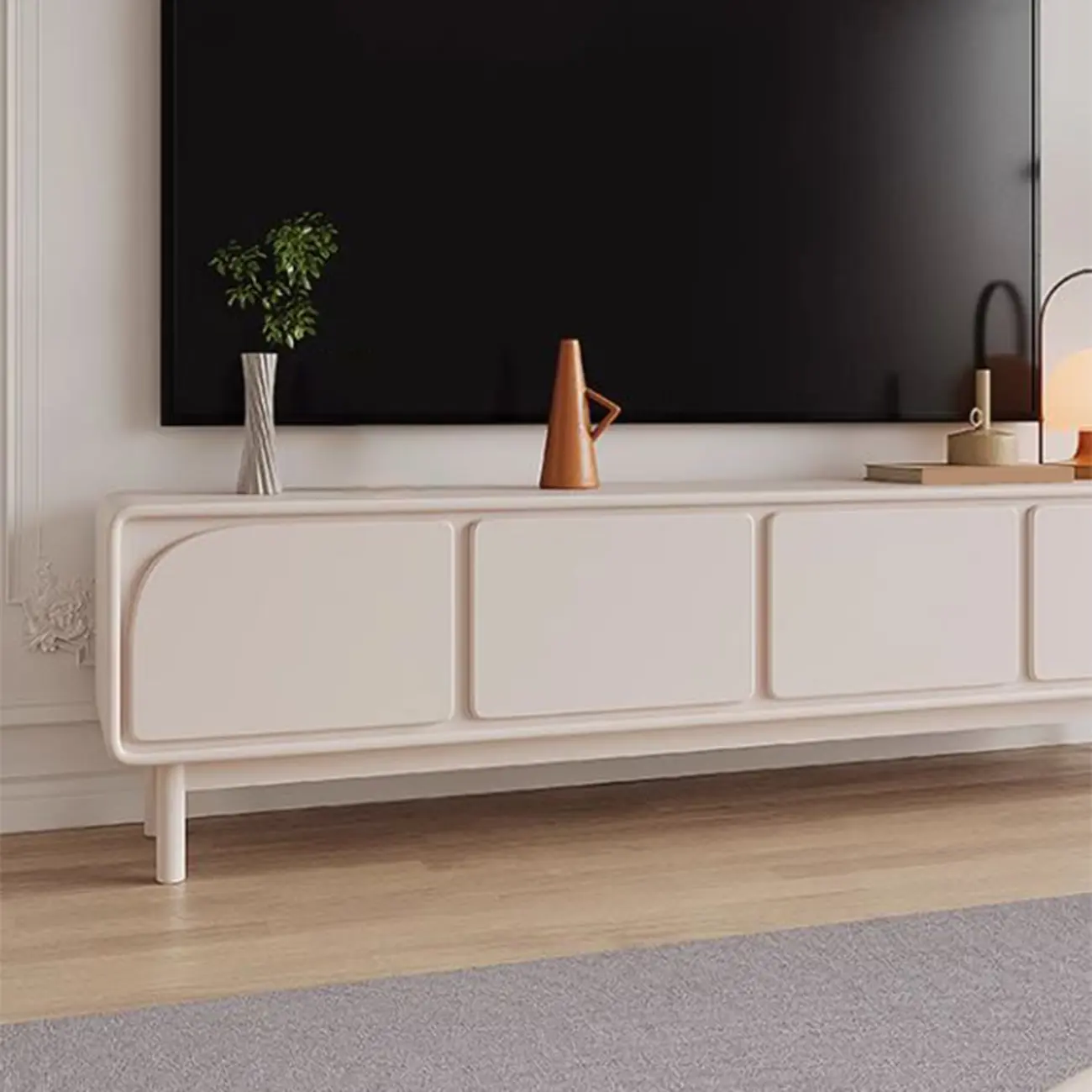 Minimalist Beige Wooden TV Stand with Cabinet for Living Room Image - 8 | homeyfad