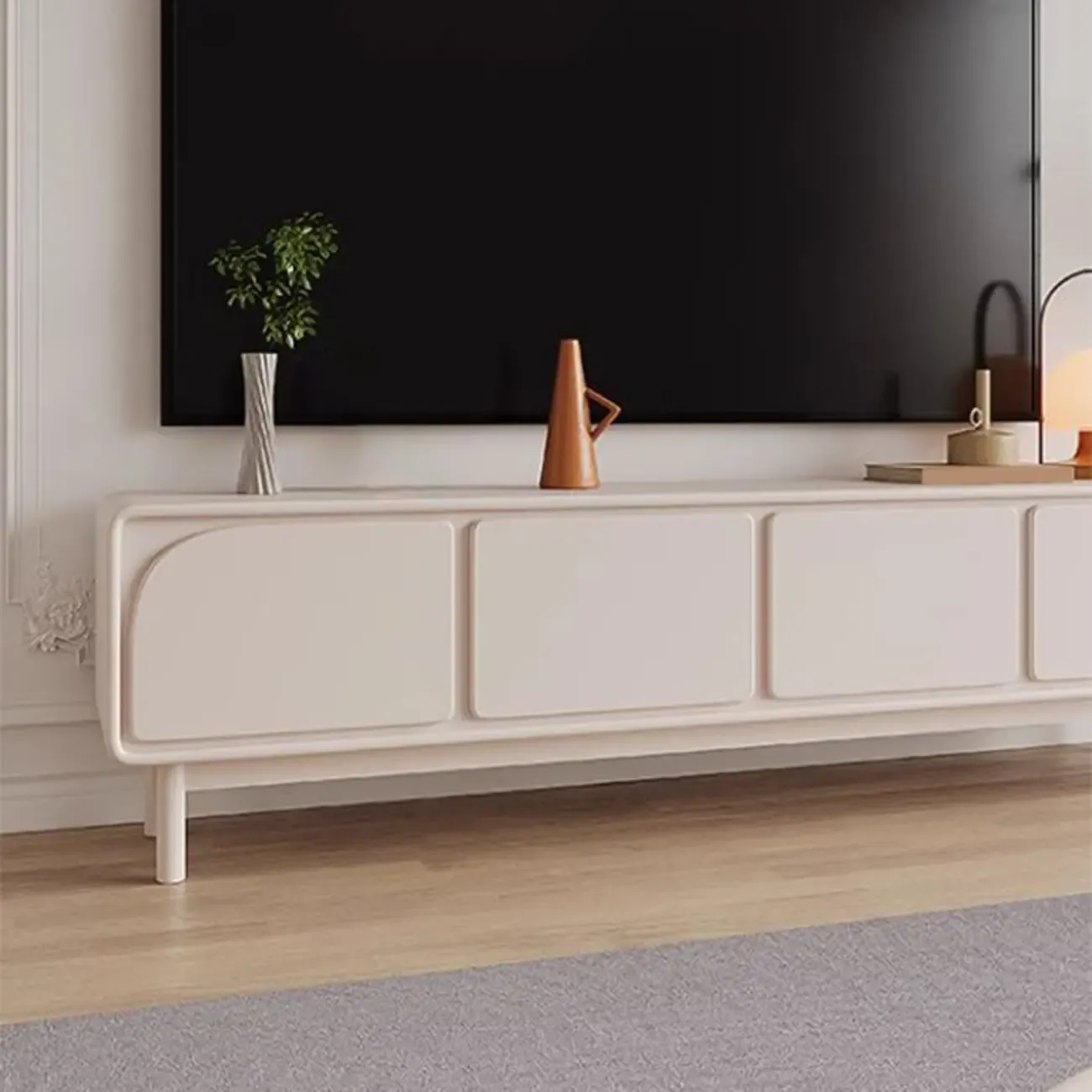 Minimalist Beige Wooden TV Stand with Cabinet for Living Room Image - 8