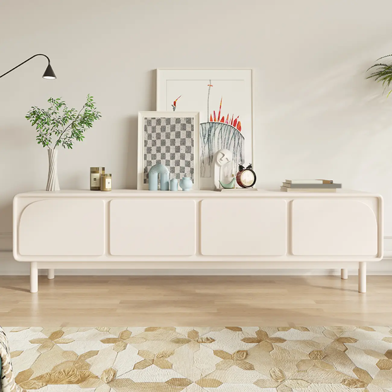 Minimalist Beige Wooden TV Stand with Cabinet for Living Room Image - 9 | homeyfad