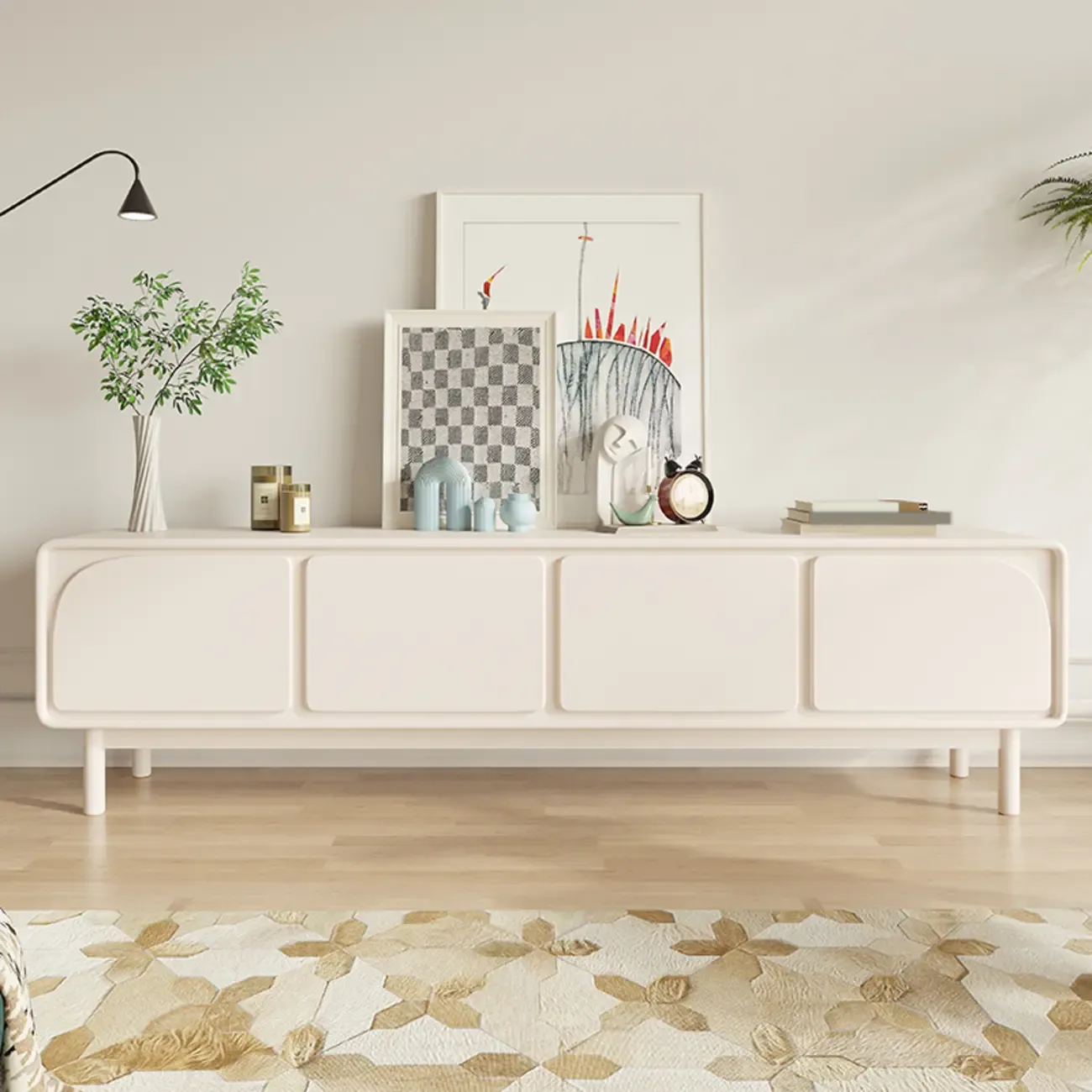 Minimalist Beige Wooden TV Stand with Cabinet for Living Room Image - 9